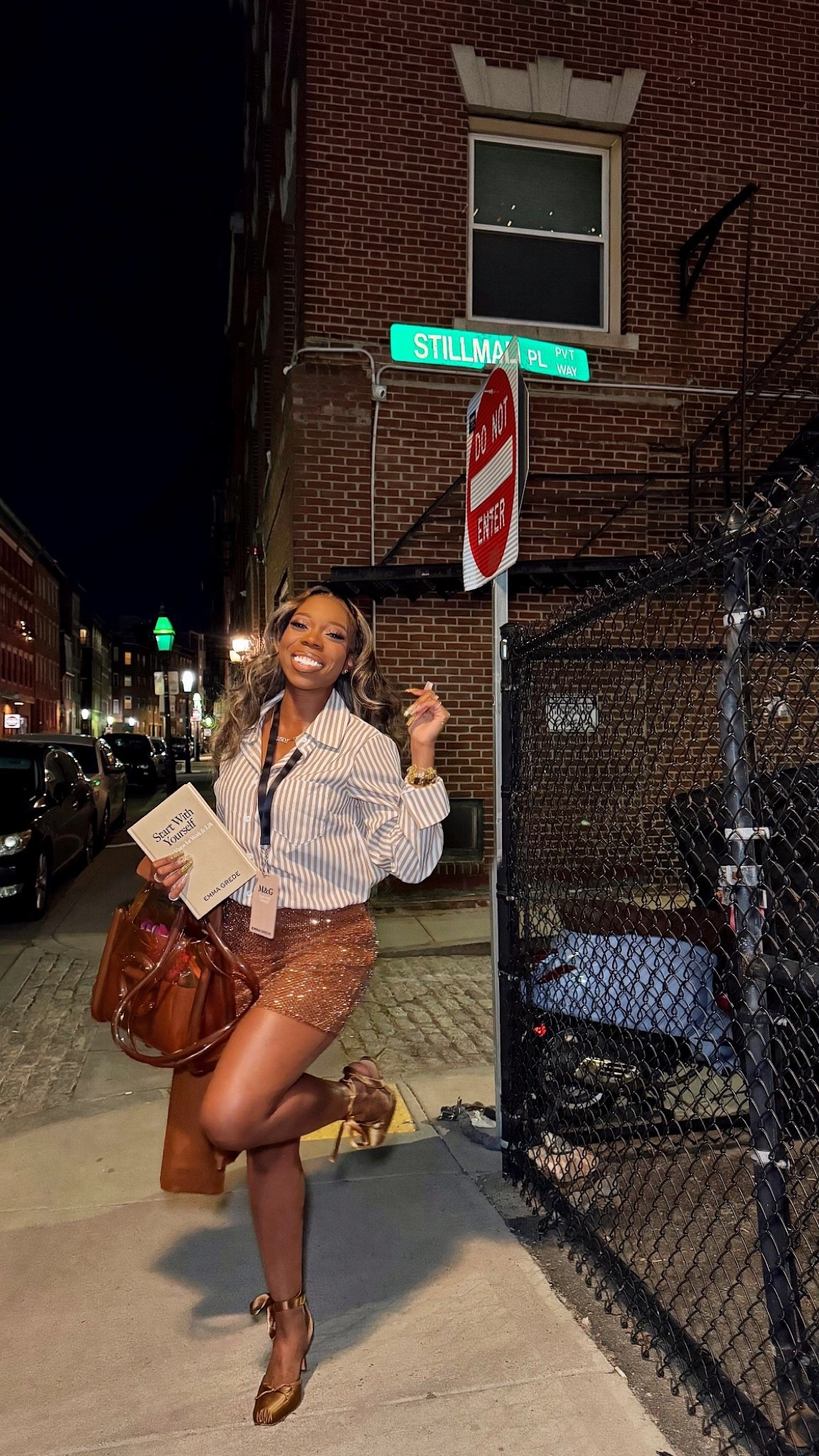 I went to Emma Grede’s book tour stop + meet & greet in Boston, and left so inspired 📖✨

I love how her book talks about unapologetically putting yourself first, bouncing back from mistakes, and the mentality needed to lock in and build something great.

I wanted to wear something that felt like buisness attire, but make it Fly Fierce Fab 😉. 

I am wearing a brown and white pinstripe button-down in a size small (great for work outfits, and it has an oversized fit), my rhinestone miniskirt is from fashion nova, and my brown designer-inspired ballerina heels from Amazon 🩰🤎.

#LTKTall #LTKootd