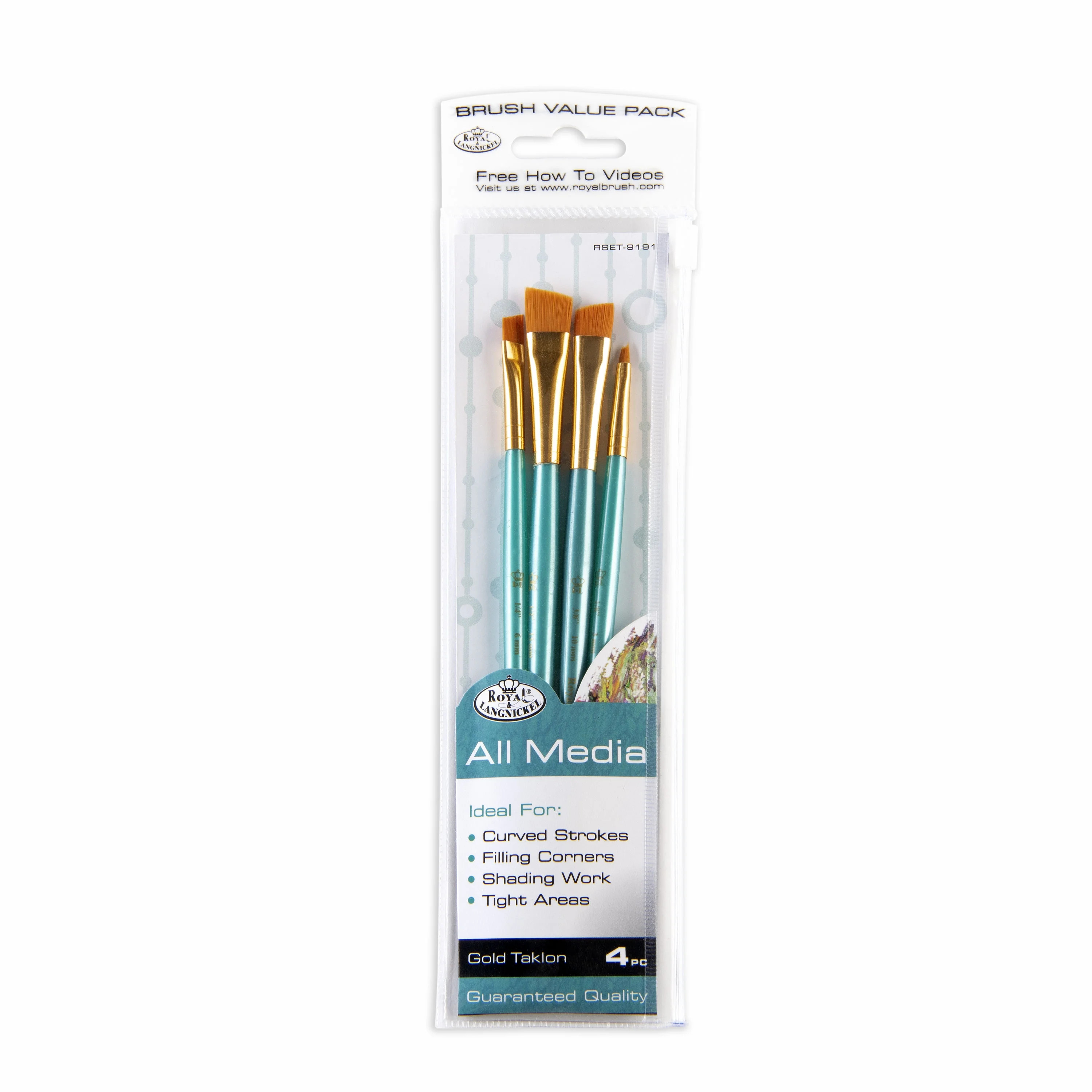 Royal & Langnickel 4pc Gold Taklon All Media Wood Handle Paint Brush Set | Walmart (US)