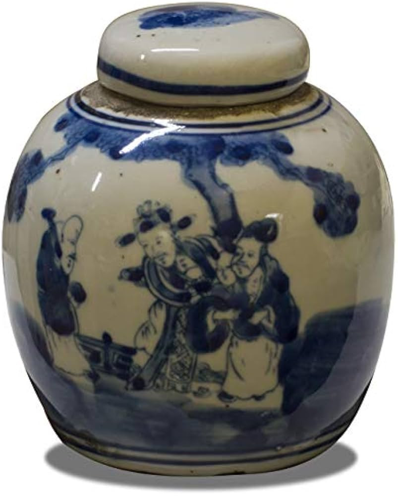 China Furniture Online Blue and White 4.5in Porcelain Chinoiserie Small Oriental Jar with Lid | Amazon (US)