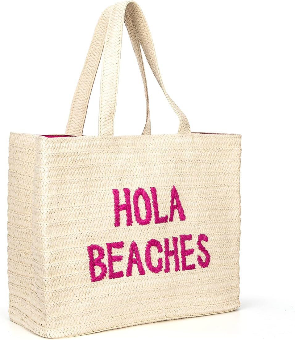 Hello Beaches A Packable Beach Bag | The Straw Beach Tote Bag of 2023 | Beach Bags for Women Vaca... | Amazon (US)