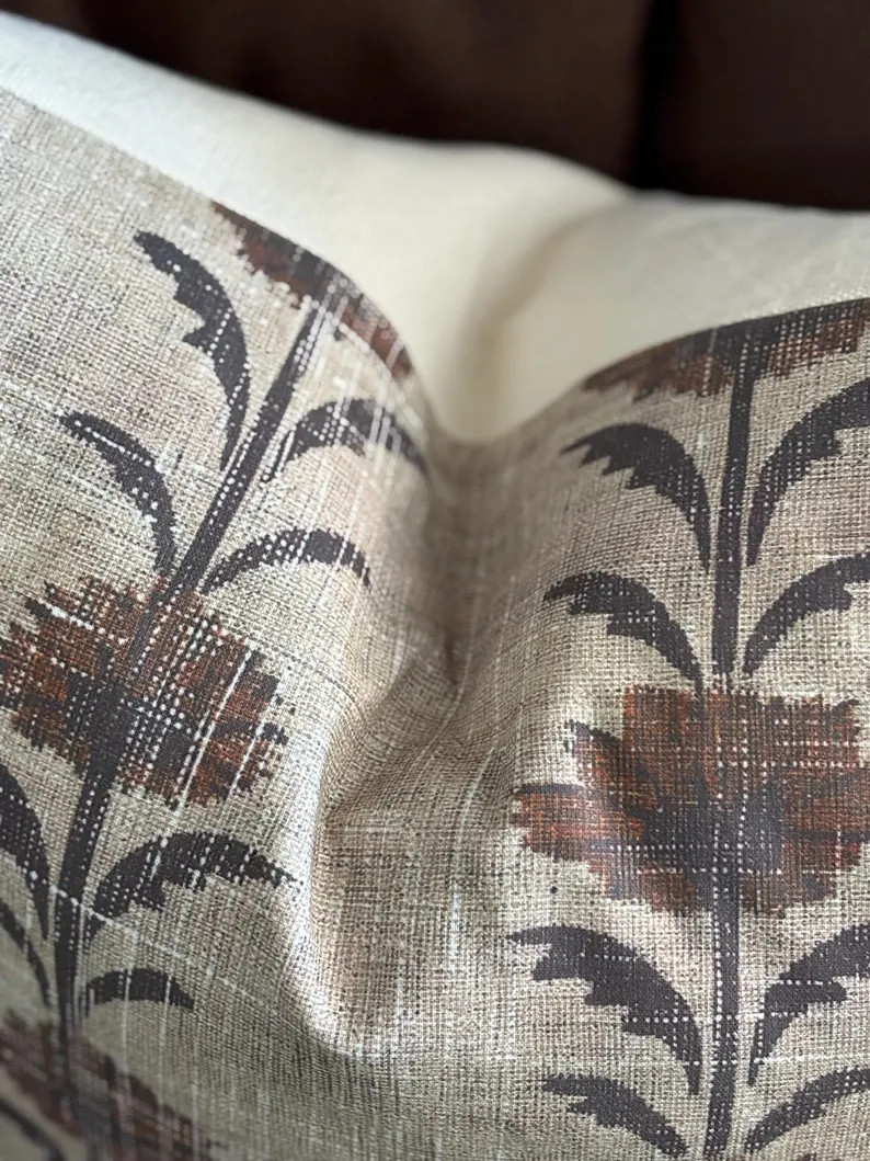Throw Pillow Cover in Linen, Distressed Floral. LARGE Print, Hidden Zipper Made to Order - Etsy | Etsy (US)