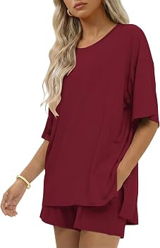 Ekouaer Womens Cotton 2 Pieces Short Sets Short Sleeve Outfits Lounge Set | Amazon (US)