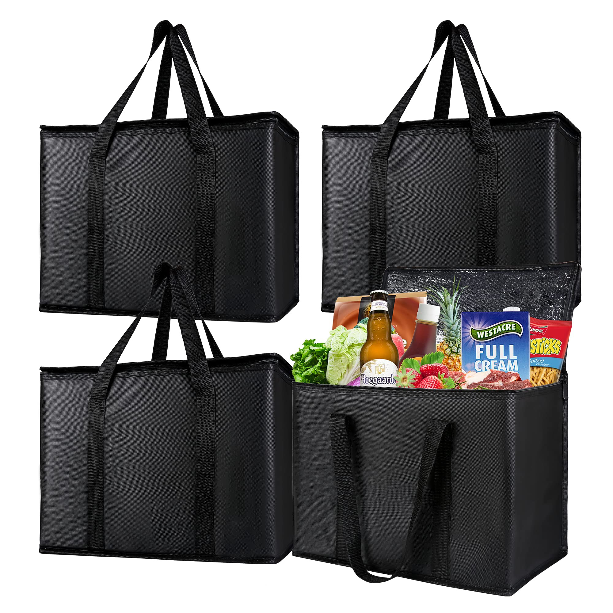 musbus insulated trunk organizer car cooler bag 4-Pack Food Insulated Grocery shopping bags, Blac... | Amazon (US)