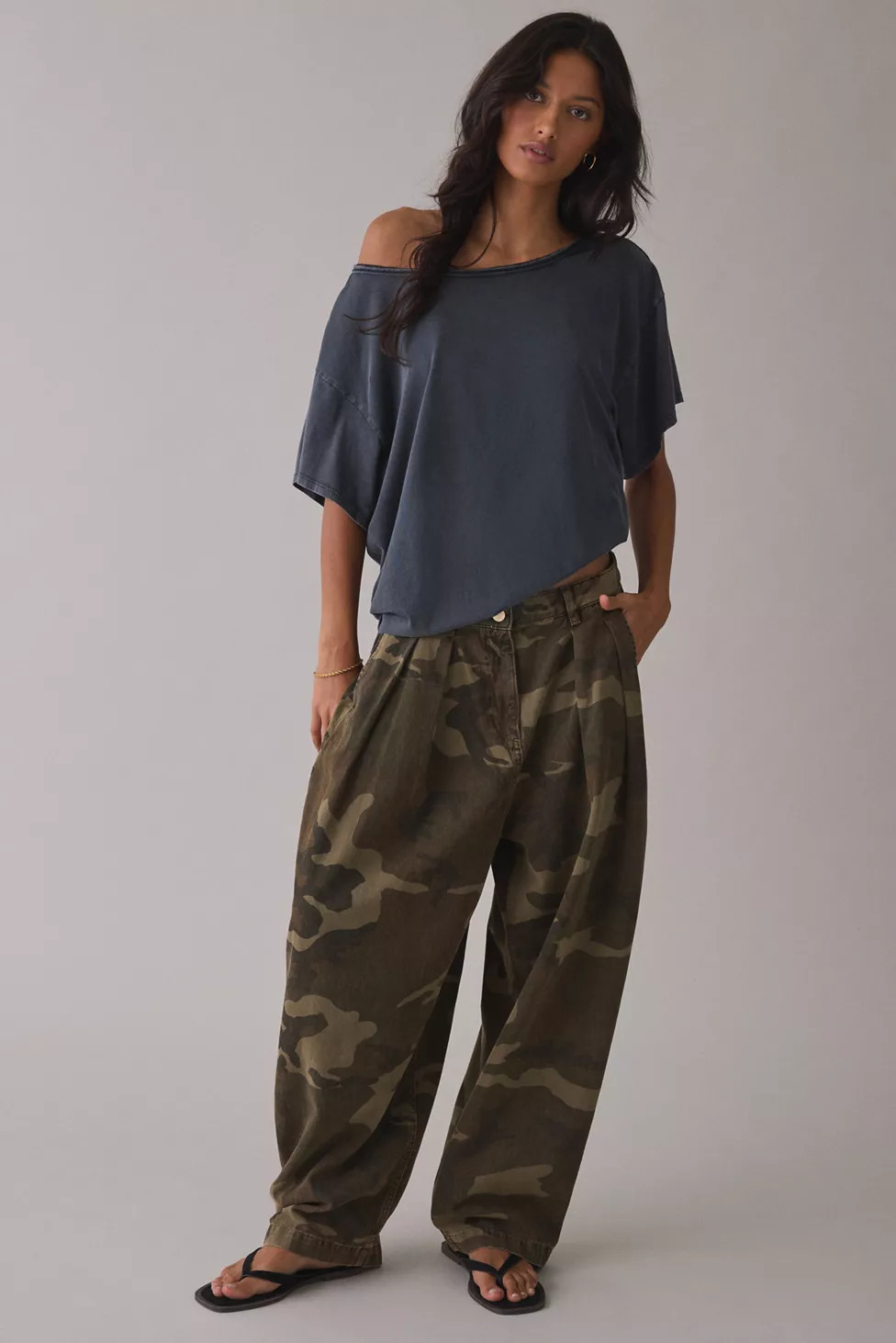 AllSaints Becca Camo Denim Barrel Leg Pants | Urban Outfitters (US and RoW)