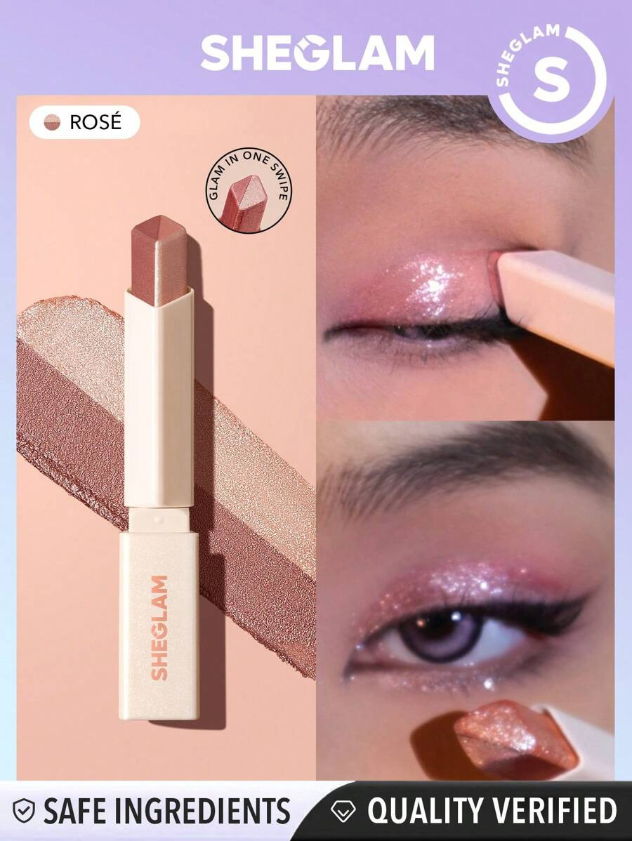 SHEGLAM Eyes Dual Tone Shadow Stick- Rosé Gradient Two-Tone Glitter Eyeshadow Stick Rose Pearles... | SHEIN