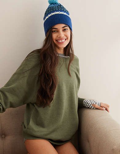 Aerie Cozy City Sweatshirt, Olive Fun | American Eagle Outfitters (US & CA)