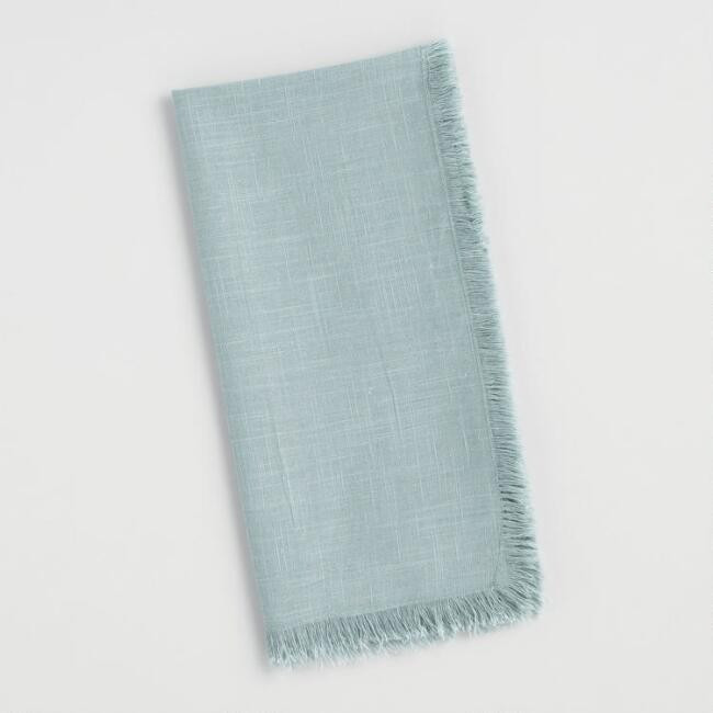 Dusty Blue Cotton Slub Napkins with Fringe Set of 4 | World Market