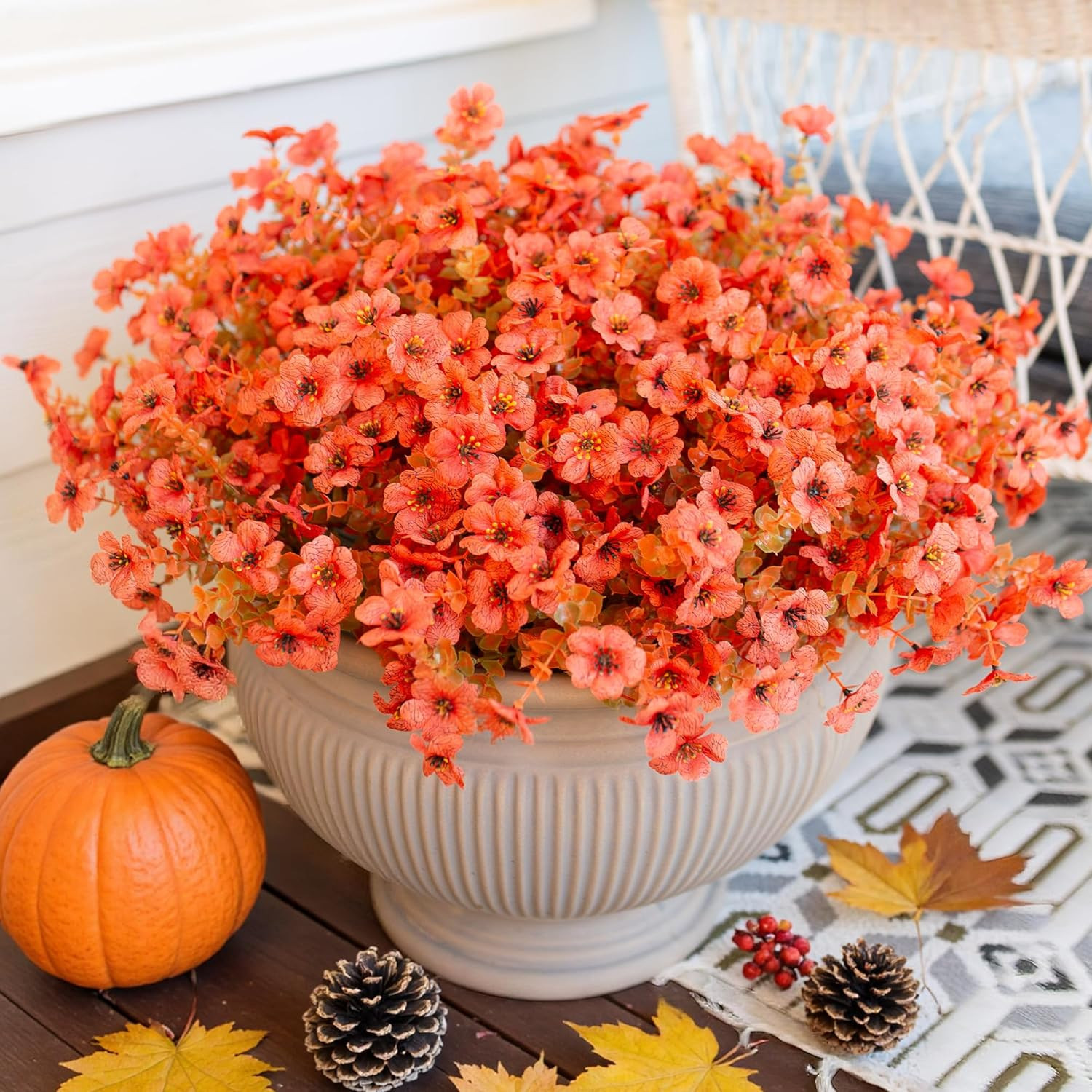 Artificial Fall Flowers Faux Mums for Outdoor Indoor Garden Home Decoration, Faux Flower Daisy wi... | Amazon (US)