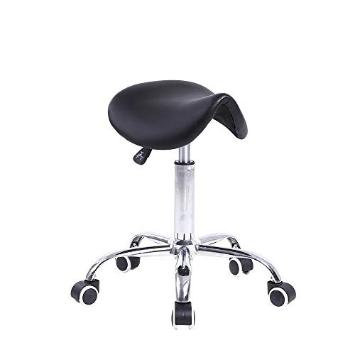 KKTONER Rolling Saddle Stool PU Leather Swivel Adjustable Rolling Stool with Wheels Salon Chair Blac | Amazon (US)
