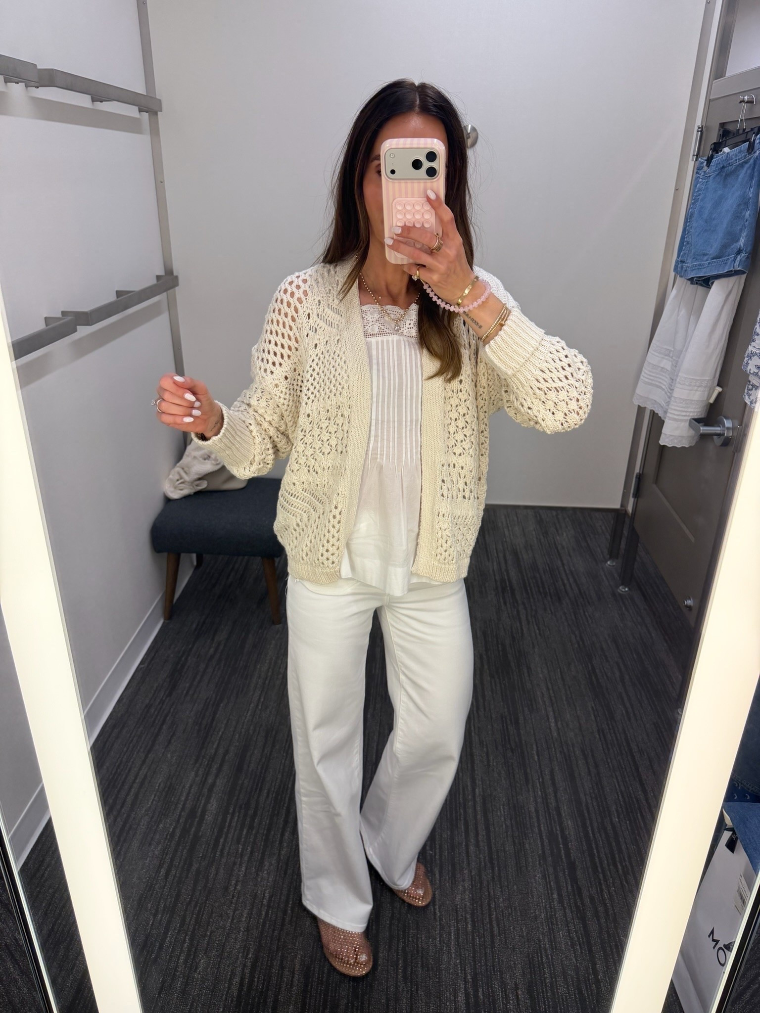 This outfit feels like effortless coastal chic with all the pretty texture details. The crochet cardigan layered over soft neutrals gives that elevated, pulled together look that feels timeless and easy for summer dinners, vacation nights, or everyday wear.

crochet cardigan, neutral outfit, coastal style, white denim outfit, summer layering, chic everyday style, elevated basics, feminine outfit ideas, effortless fashion, annabrstyle

#LTKSeasonal #LTKOver40 #LTKootd
