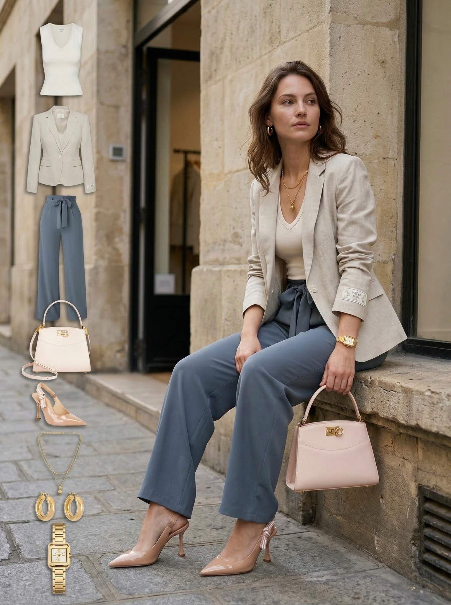 ✨ Soft Tailoring in Neutrals ✨

A polished, feminine take on modern tailoring. The structured neutral blazer layered over a soft V-neck top creates a clean, elevated base, while the flowy slate blue trousers add movement and a refined contrast.

Blush heels and a matching top handle bag bring warmth to the look, softening the palette while keeping everything cohesive. Gold jewelry adds a timeless finish that elevates the entire outfit effortlessly.

🤍 Style Details:
• Neutral tailored blazer for a polished layer  
• Soft V-neck top for a clean, feminine base  
• Flowy slate blue trousers for movement and contrast  
• Blush slingback heels for an elegant touch  
• Matching blush top handle bag for a cohesive finish  
• Gold jewelry and watch for timeless polish  

Everything linked and ready to shop ✨

#LTKootd #LTKWorkwear #LTKChic

#LTKWorkwear #LTKgrwm #LTKootd