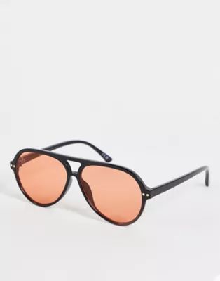 Jeepers Peepers – Oversize-Pilotensonnenbrille in Schwarz mit orangefarbenen Gläsern | ASOS (Global)