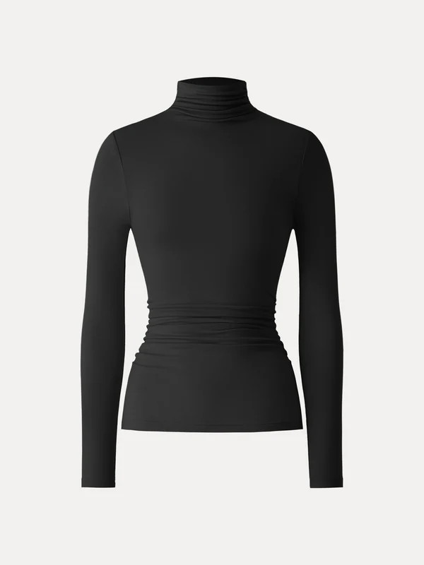 Lyocell Cashmere Turtleneck Side Ruched Top | OGLmove