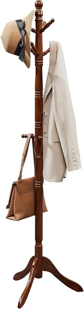 VASAGLE Solid Wood Coat Rack and Stand, Free Standing Hall Coat Tree with 10 Hooks for Hats, Bags... | Amazon (US)