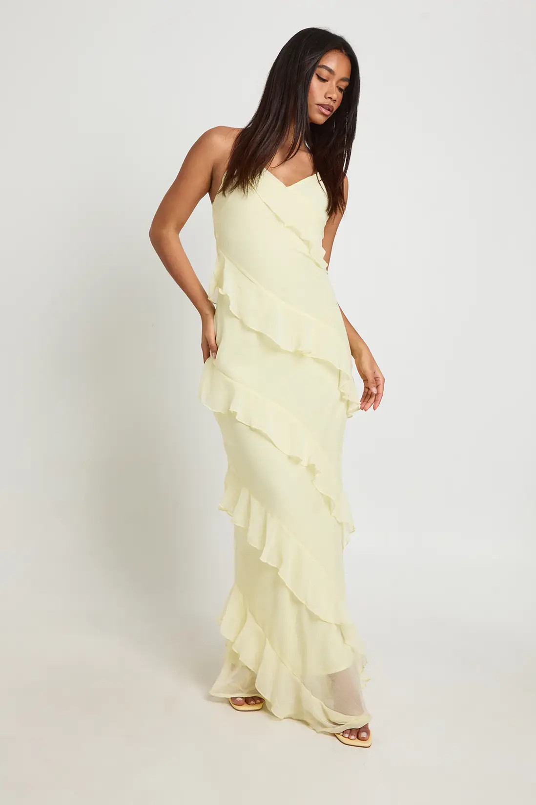 Lemon Chiffon Ruffle Detail Maxi Dress | Boohoo USA | boohoo (US & Canada)