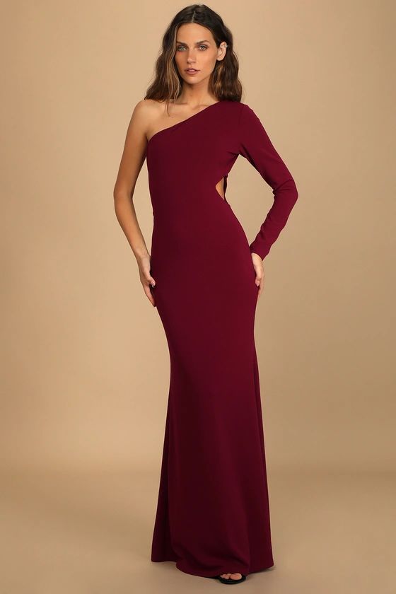 Wondrous Romance Burgundy One-Shoulder Mermaid Maxi Dress | Lulus (US)
