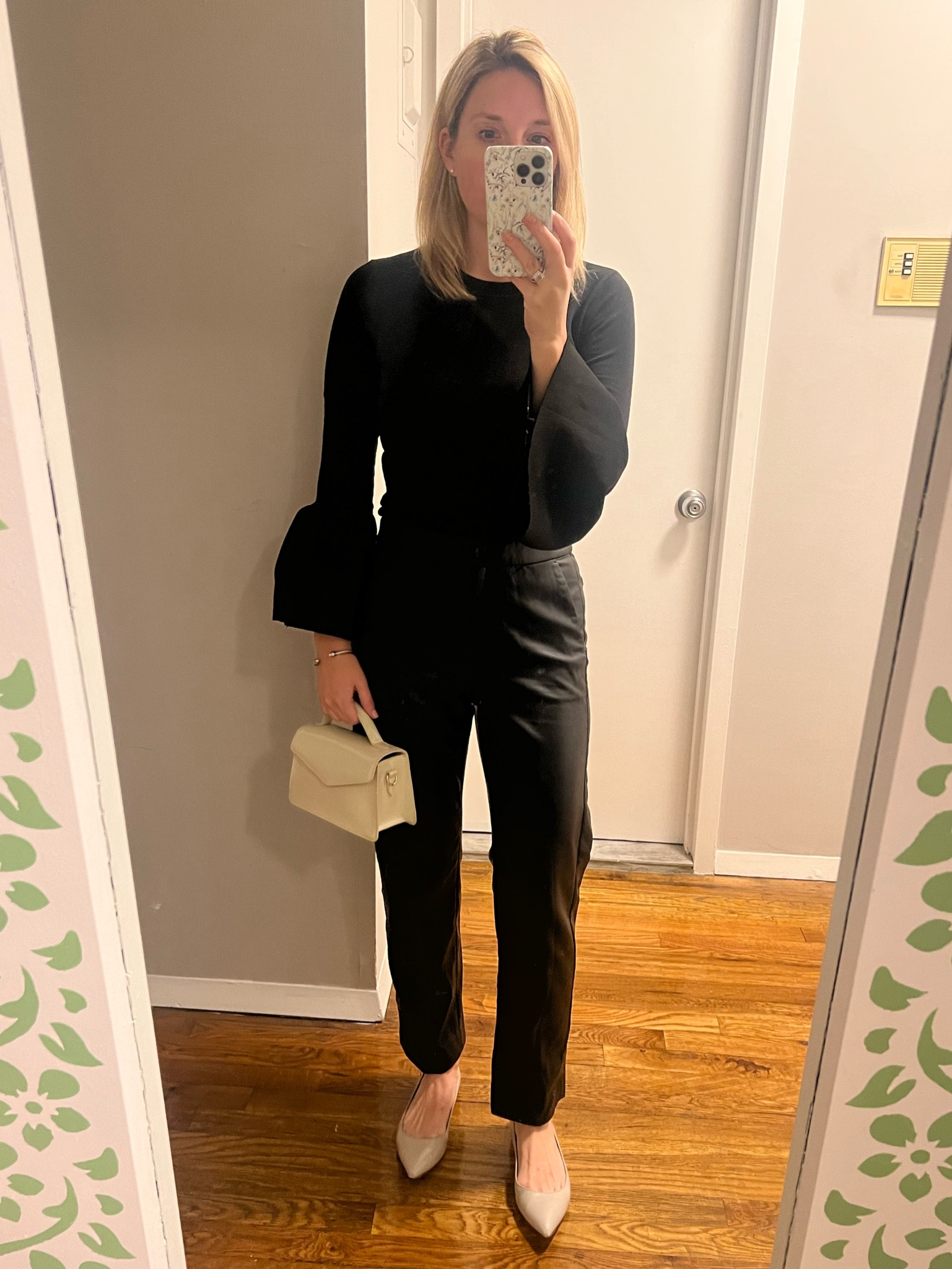 Concert outfit. Black faux leather pants. Black bell sleeve top (old linked similar). Mini crossbody handbag. 
*wearing a size 2 in pants. 
.
.
… 

#LTKparties #LTKstyletip #LTKSeasonal