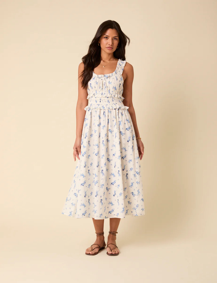 White Floral Sleeveless Ariel Midi Dress | Nobody's Child
