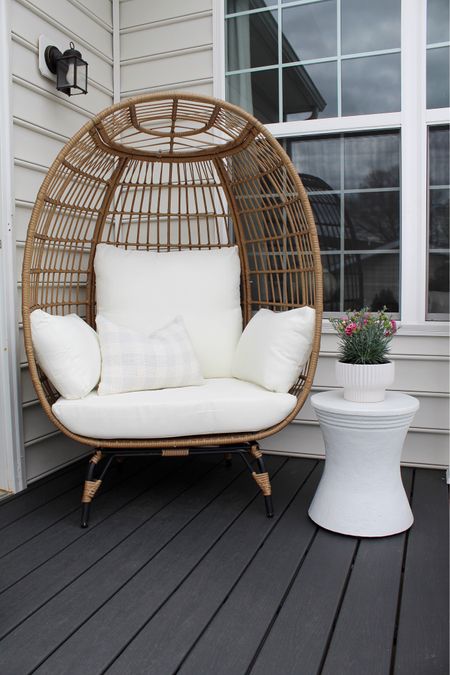 Deck styling, target finds, outdoor side table, planter, outdoor pillow, egg chair 

#LTKSeasonal #LTKHome #LTKFindsUnder50