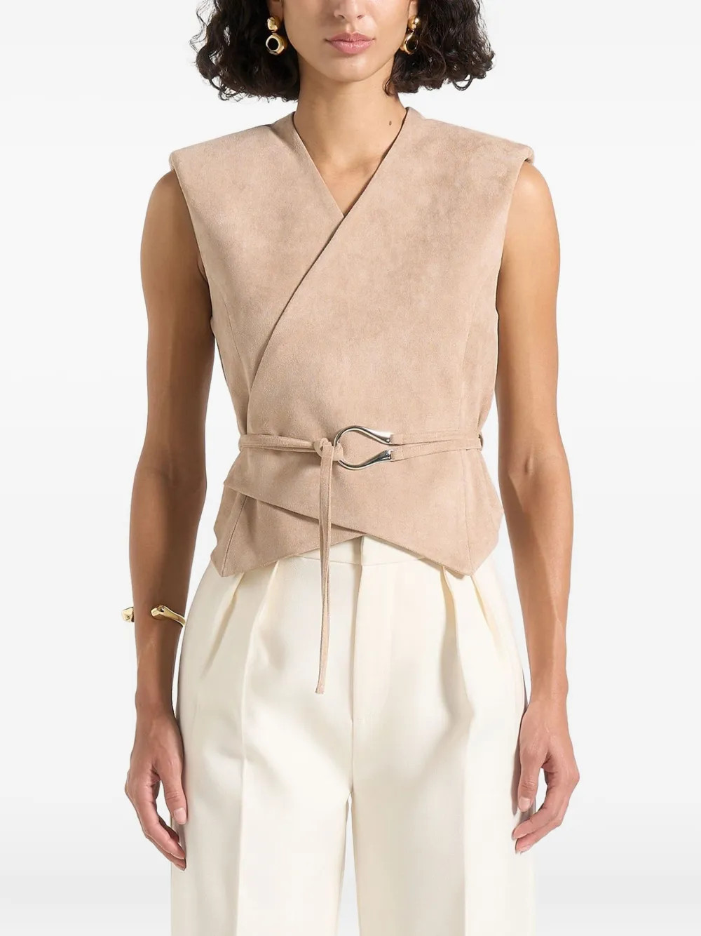 Manière De Voir Jeanne wrap-belt suede waistcoat - Neutrals | Farfetch Global
