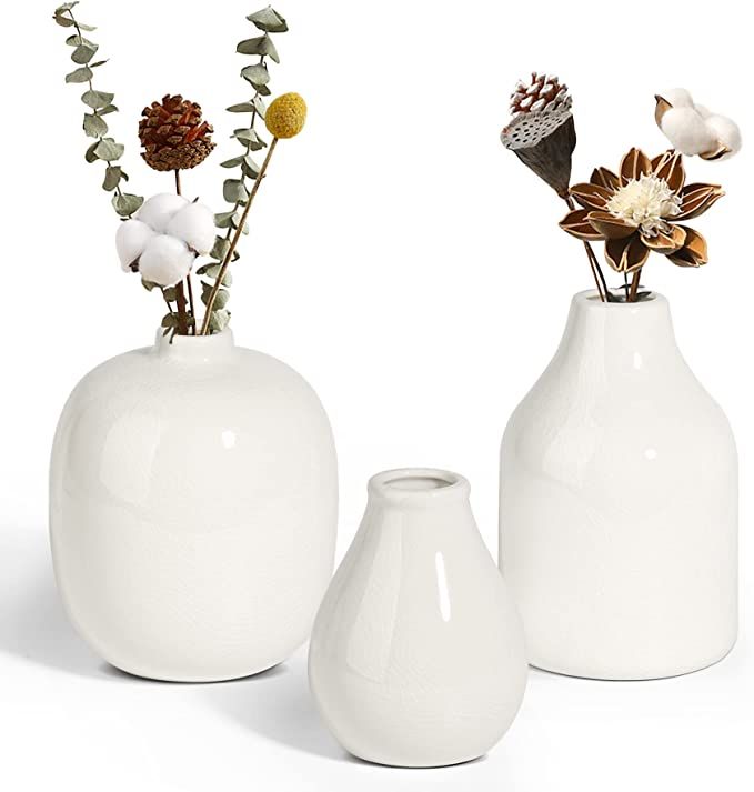 OppsArt Modern Ceramic Vases for Decor Set - Off White Decorative Flower Vase for Farmhouse Firep... | Amazon (US)