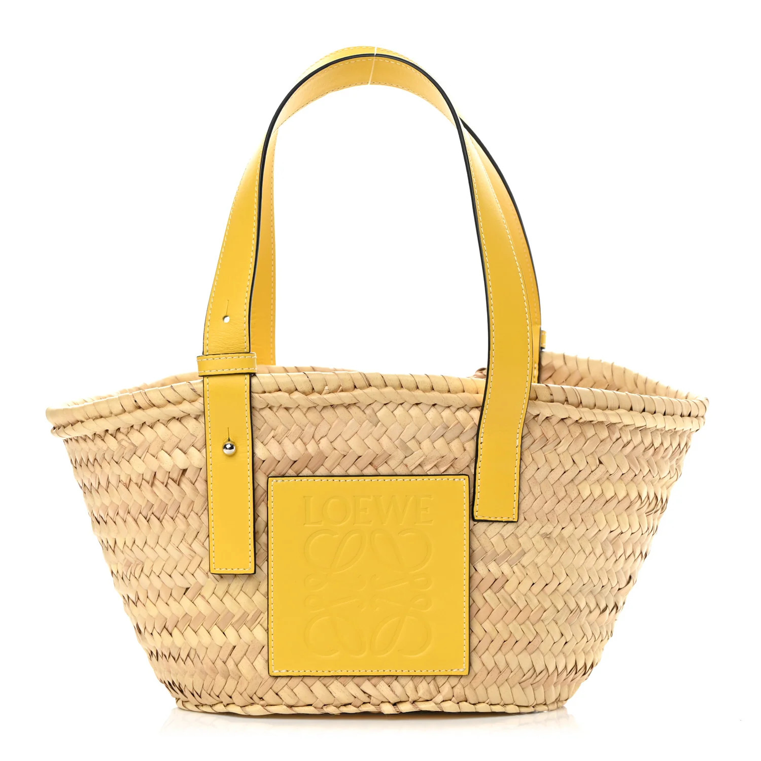 LOEWE Raffia Small Basket Tote Bag Natural Yellow | FASHIONPHILE (US)