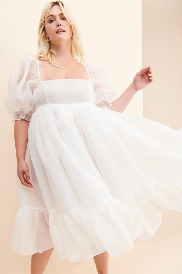 French Puff Ivory Midi Dress | Nuuly