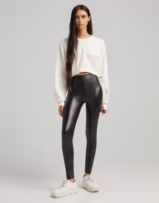 Bershka faux leather legging in black | ASOS (Global)