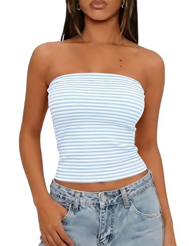 LOMON Womens Going Out Tube Tops Y2k Sexy Crop Basic Strapless Bandeau Slim Fit Cute Outfits (Bla... | Amazon (US)