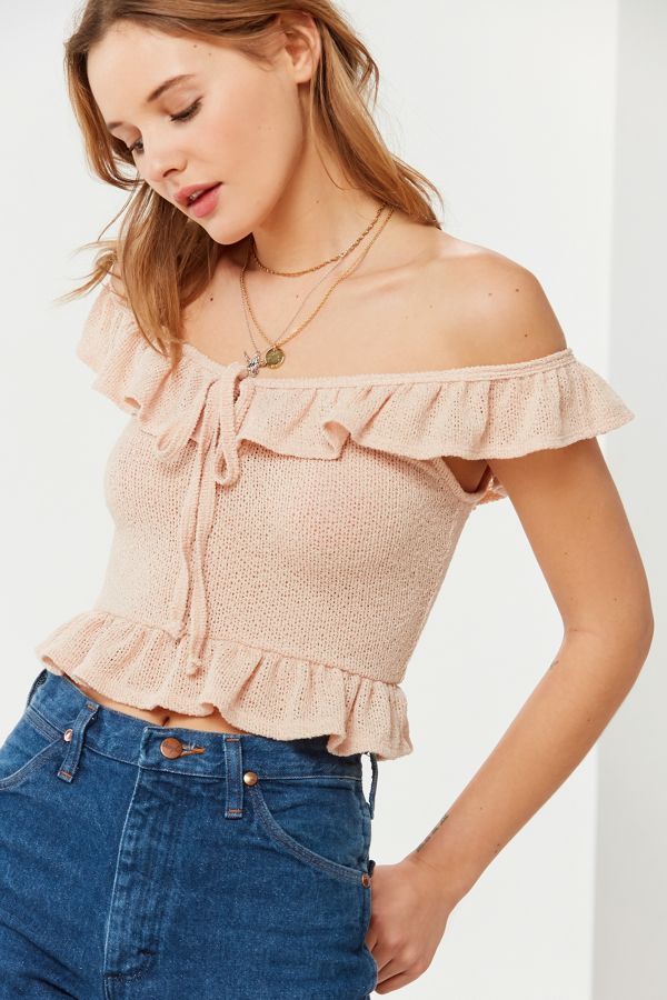 UO Tie-Front Ruffle Knit Tank Top | Urban Outfitters (US and RoW)
