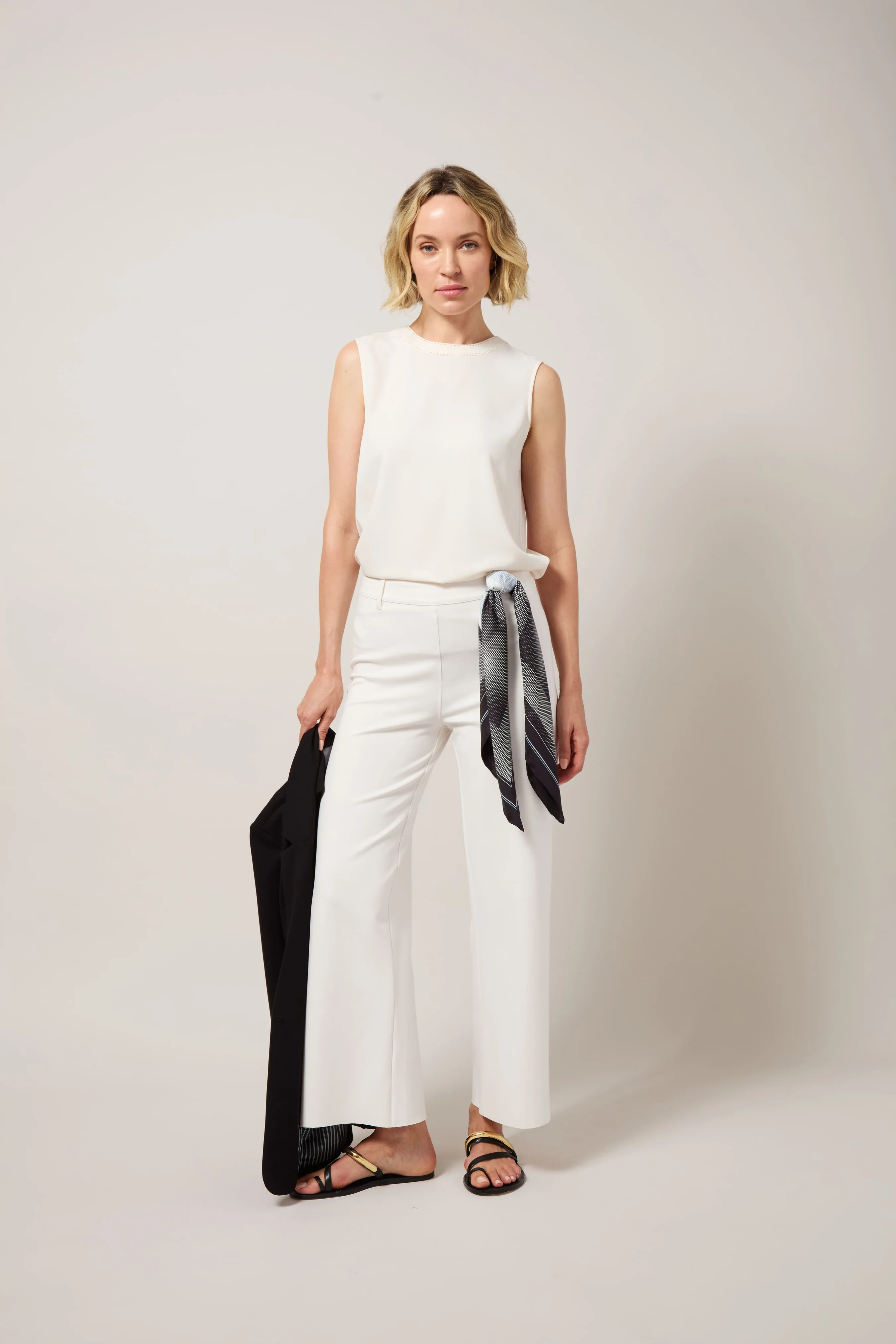 Erin Hi Waist Wide Leg Ponte - Chalk (28" Inseam) | Lysse NY