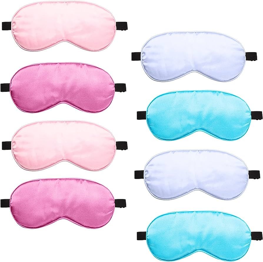 8 Pieces Sleep Cover Silk Soft Plush Eye Cover for Kids Adult with Adjustable Strap Travel Blindf... | Amazon (US)