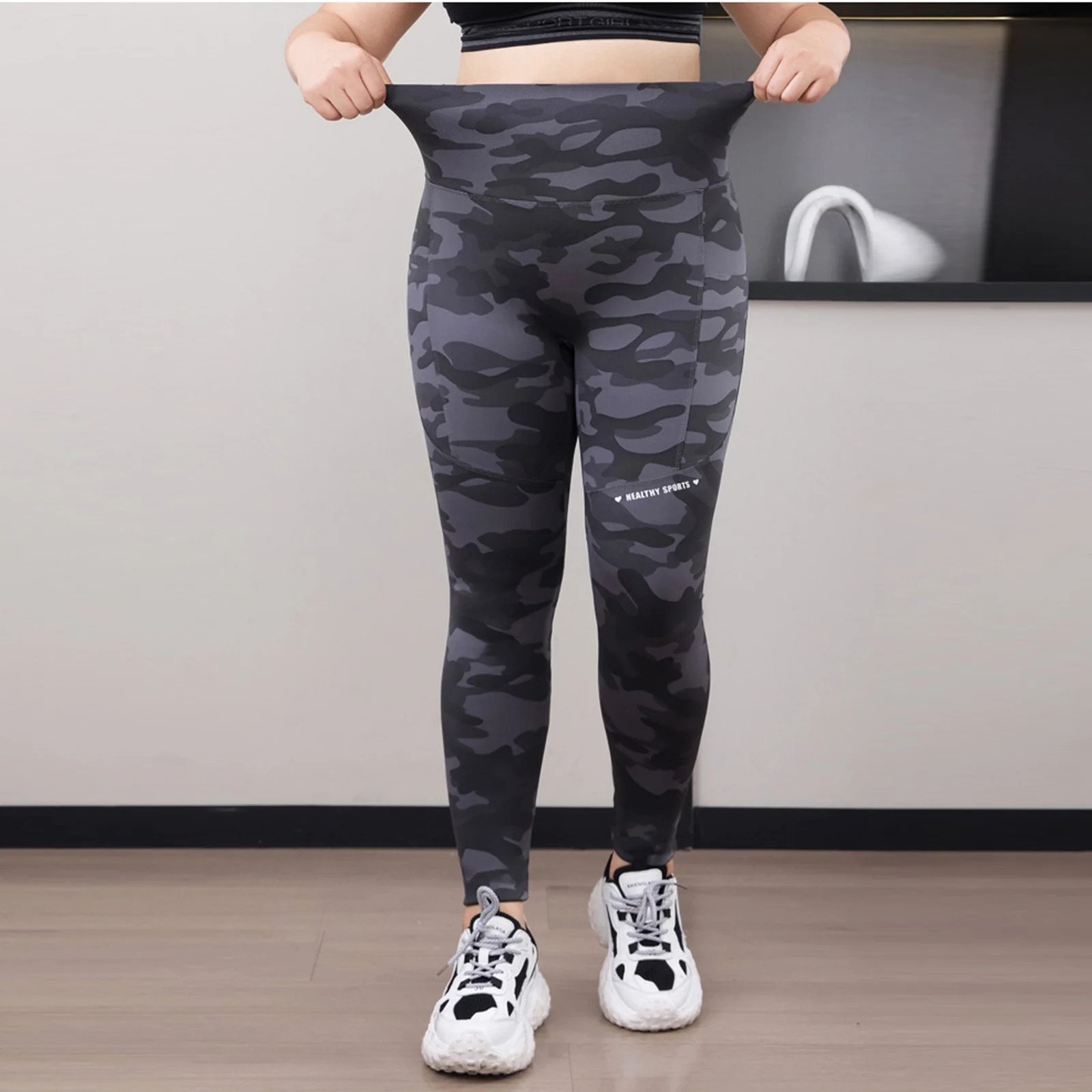 Qulqfy Compression Women Leggings Yoga Gray Plus Size Fleece Lined High Waisted Camo Stretch Legg... | Walmart (US)