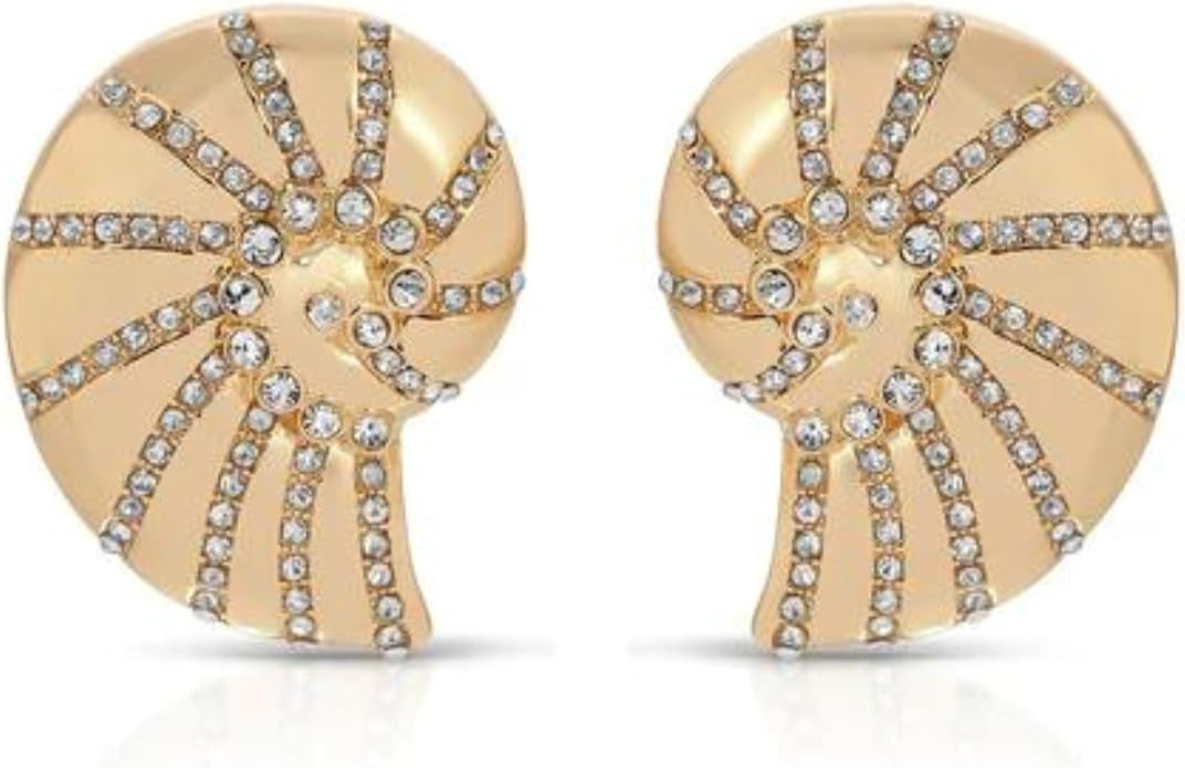 Ettika Stud Earrings For Women. Crystal Studded Nautilus Shell Earrings, 18K Gold Plated Earrings... | Amazon (US)