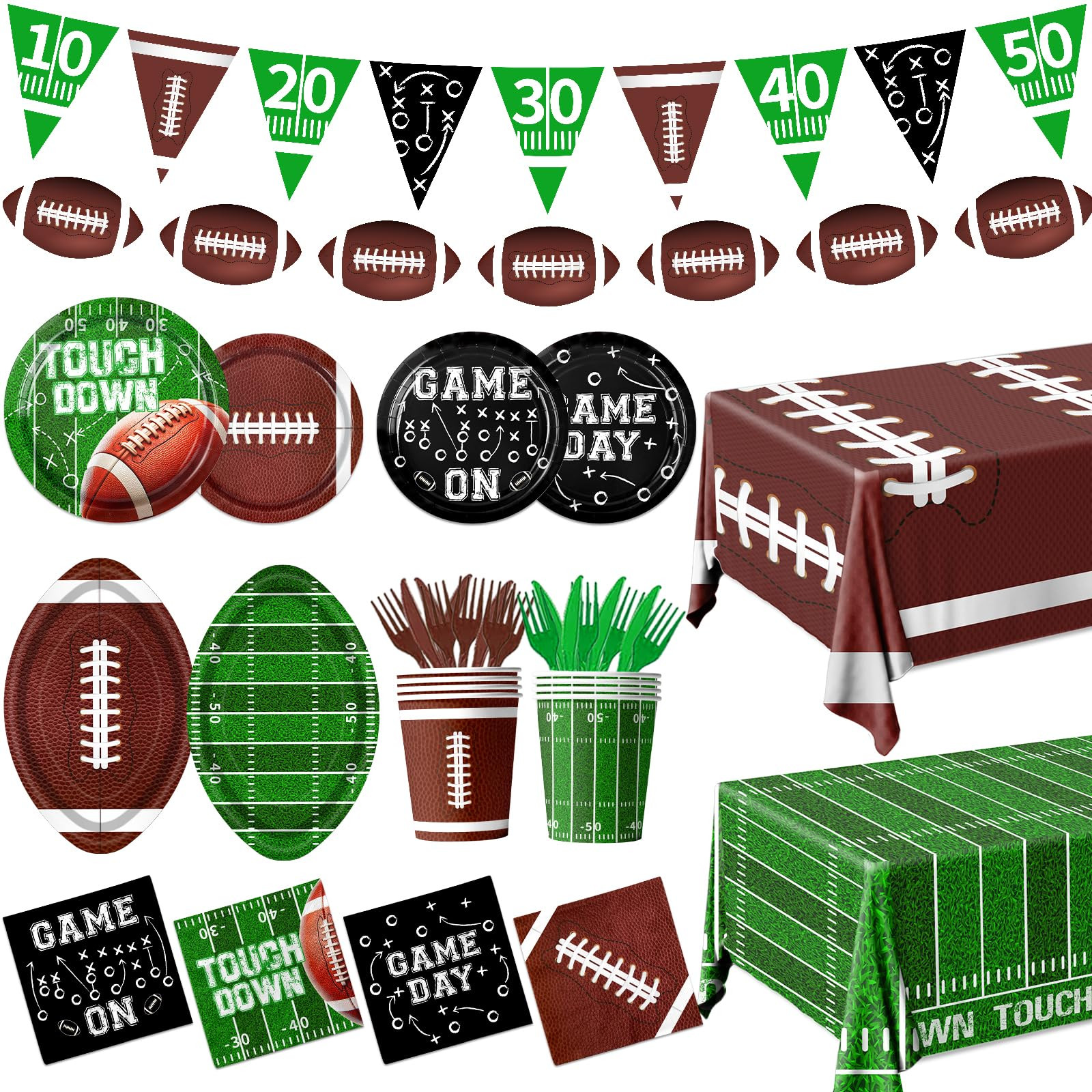 Football Birthday Party Decorations, 178 Pcs Football Party Supplies Set Serve 25, Touch Down Pla... | Amazon (US)