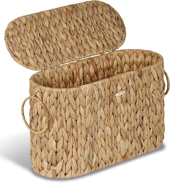 efluky Toilet Paper Storage Basket, Water Hyacinth Slim Toilet Paper Holder with Lid- Holds Up to... | Amazon (US)