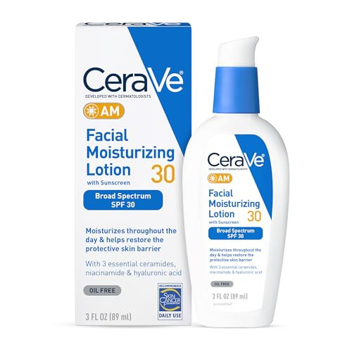 CeraVe AM Facial Moisturizing Lotion with SPF 30, Oil-Free Face Moisturizer with SPF, Formulated with Hyaluronic Acid, Niacinamide & Ceramides, Non-Comedogenic, Broad Spectrum Sunscreen, 3 Ounce | Amazon (US)