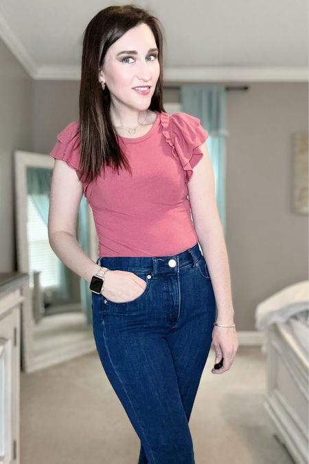 Bodysuits are a staple item in my closet because they look great with jeans, dress pants, shorts and skirts! I especially love the feminine ruffle sleeve on this one. It comes in 6 other colors. Runs true to size, I’m in a small and I’m 5’4, 125 lbs

#LTKFind #LTKunder50 #LTKworkwear
