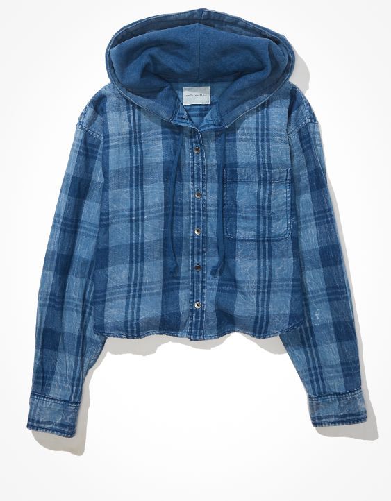 AE Cropped Hooded Flannel Shirt | American Eagle Outfitters (US & CA)