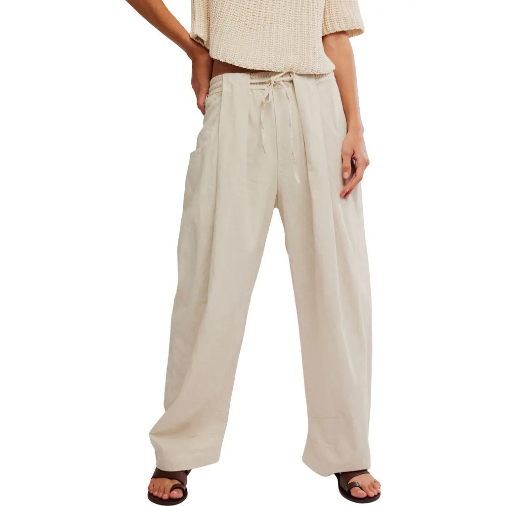 Free People Chambers Drawstring Linen & Cotton Pants in Summer Sand at Nordstrom, Size X-Small | Nordstrom