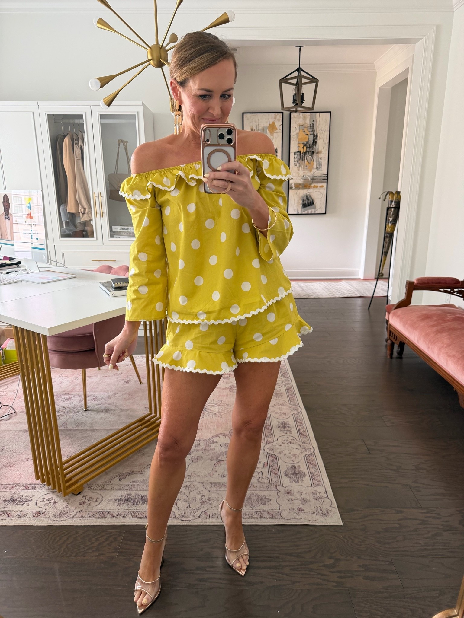 Polka dot short set.  Fun summer outfit
Anthropologie sale Anthro20
Small top, medium bottom
Chartreuse shorts set

#LTKOver40 #LTKSeasonal #LTKootd