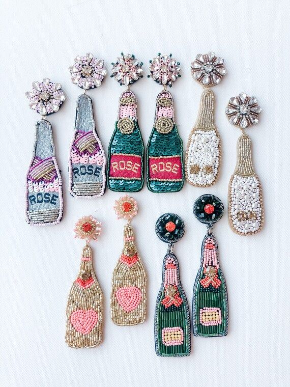 Champange bottle earrings beaded rose bubbly | Etsy (US)