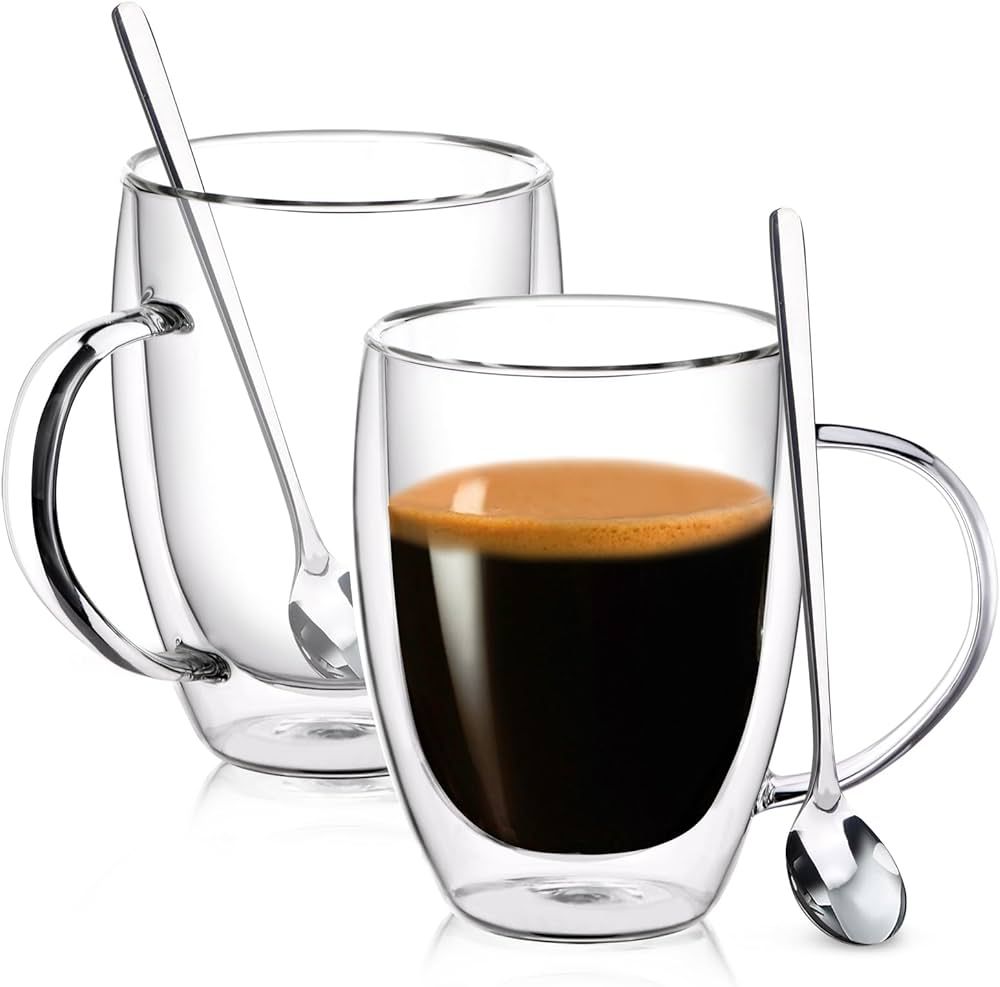 FULGNU Double Wall Glass Coffee Mugs, 12 Oz Clear Coffee Mugs with Handle, Insulated Glass Coffee... | Amazon (US)