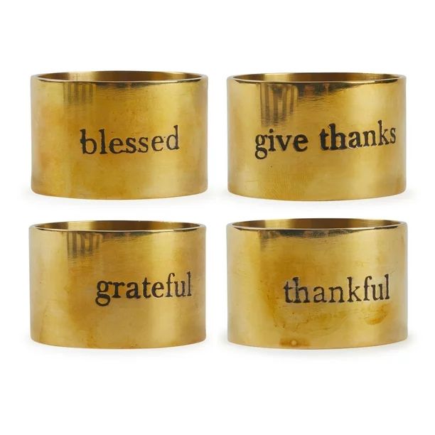 Set of 4 1.5" Gold and Black Assorted Always Grateful Stamped Napkin Rings - Walmart.com | Walmart (US)
