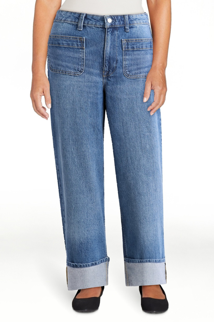 Free Assembly Women’s High Rise Cuffed Jeans with Patch Pockets, 30" Inseam, Sizes 0-28 | Walmart (US)