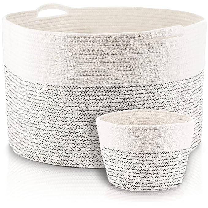 Little Hippo 2pc Baskets XXXL Large Cotton Rope Basket 22" x 22" x 14" storage basket, woven bask... | Amazon (US)