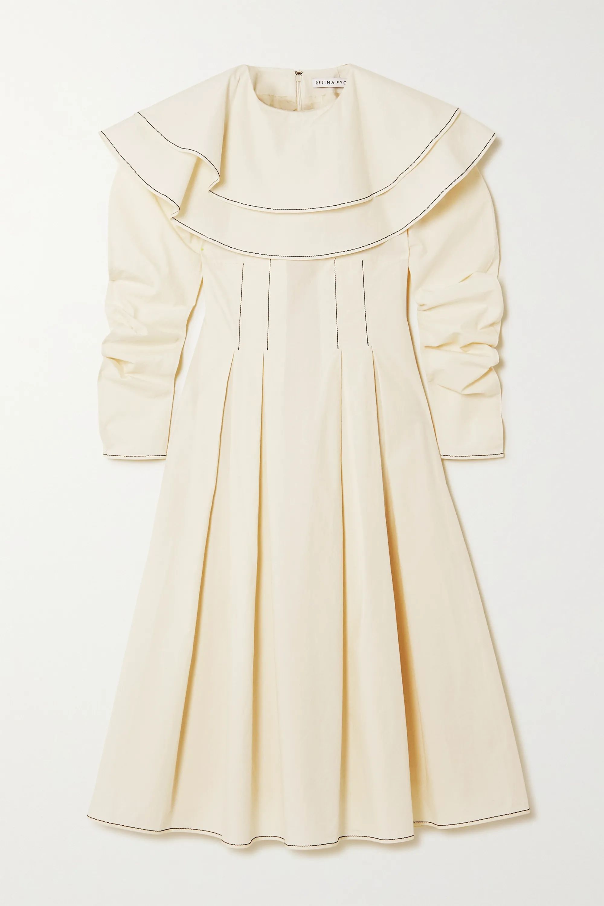 Off-white Faye ruffled pleated cotton midi dress | REJINA PYO | NET-A-PORTER | NET-A-PORTER (US)