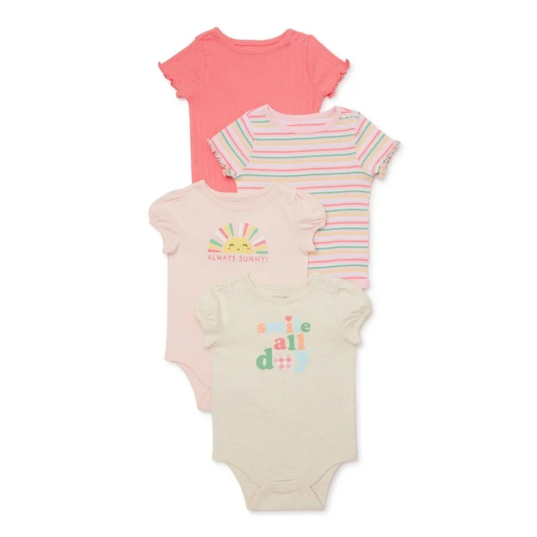 Garanimals Baby Girl Short Sleeve Bodysuit Multipack, 4-Pack, Sizes 0-24 Months | Walmart (US)