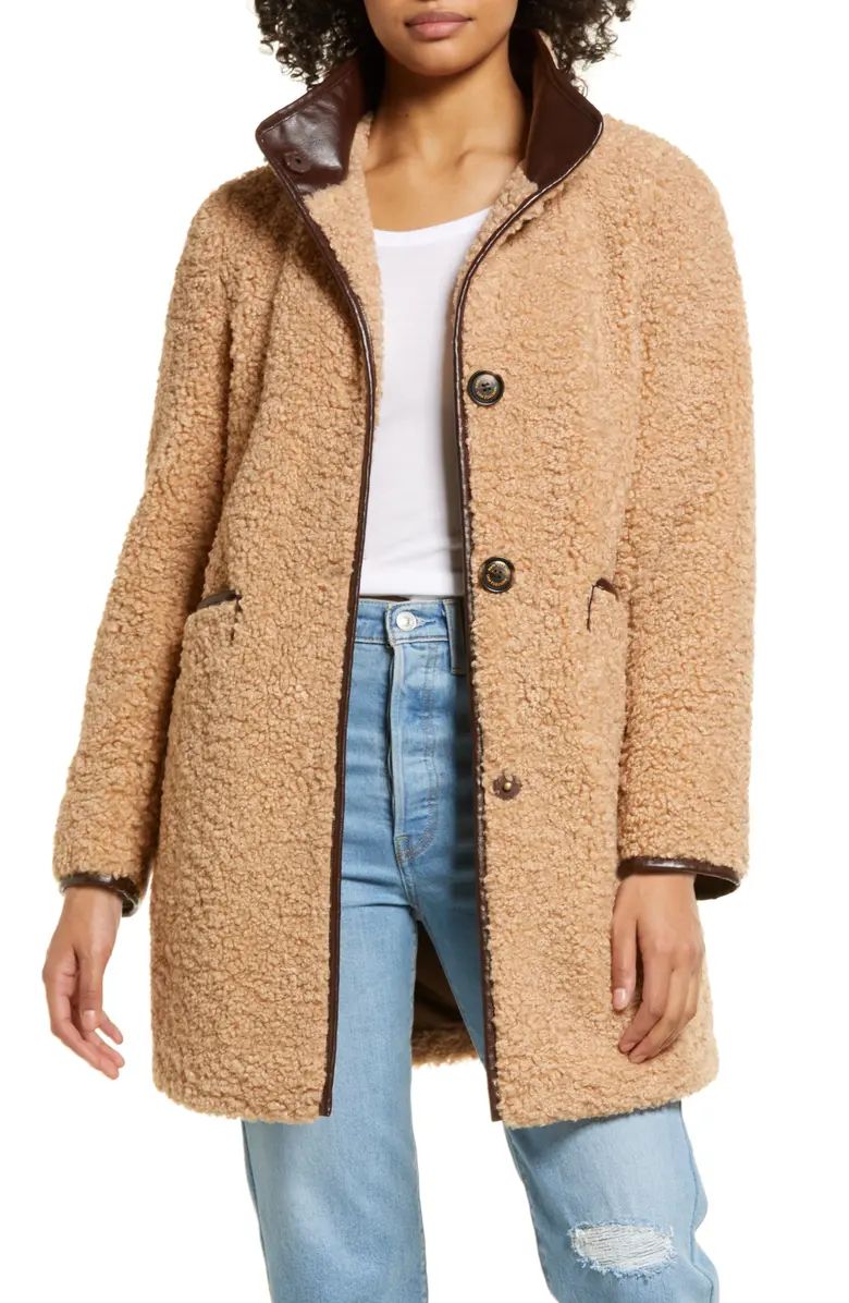 Stand Collar Faux Shearling Coat | Nordstrom