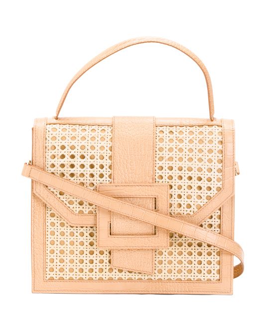 Made In Italy Leather Croc Embossed Buckle Satchel | TJ Maxx